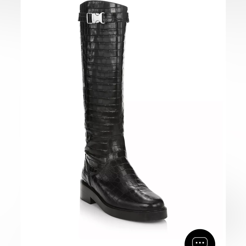 Staud black Claud riding boot - croc